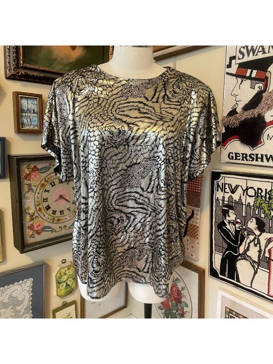 Jeri Marque Tops - 80s Vintage Jeri Marque Gold & Black Metallic Tiger Print Top OSFM